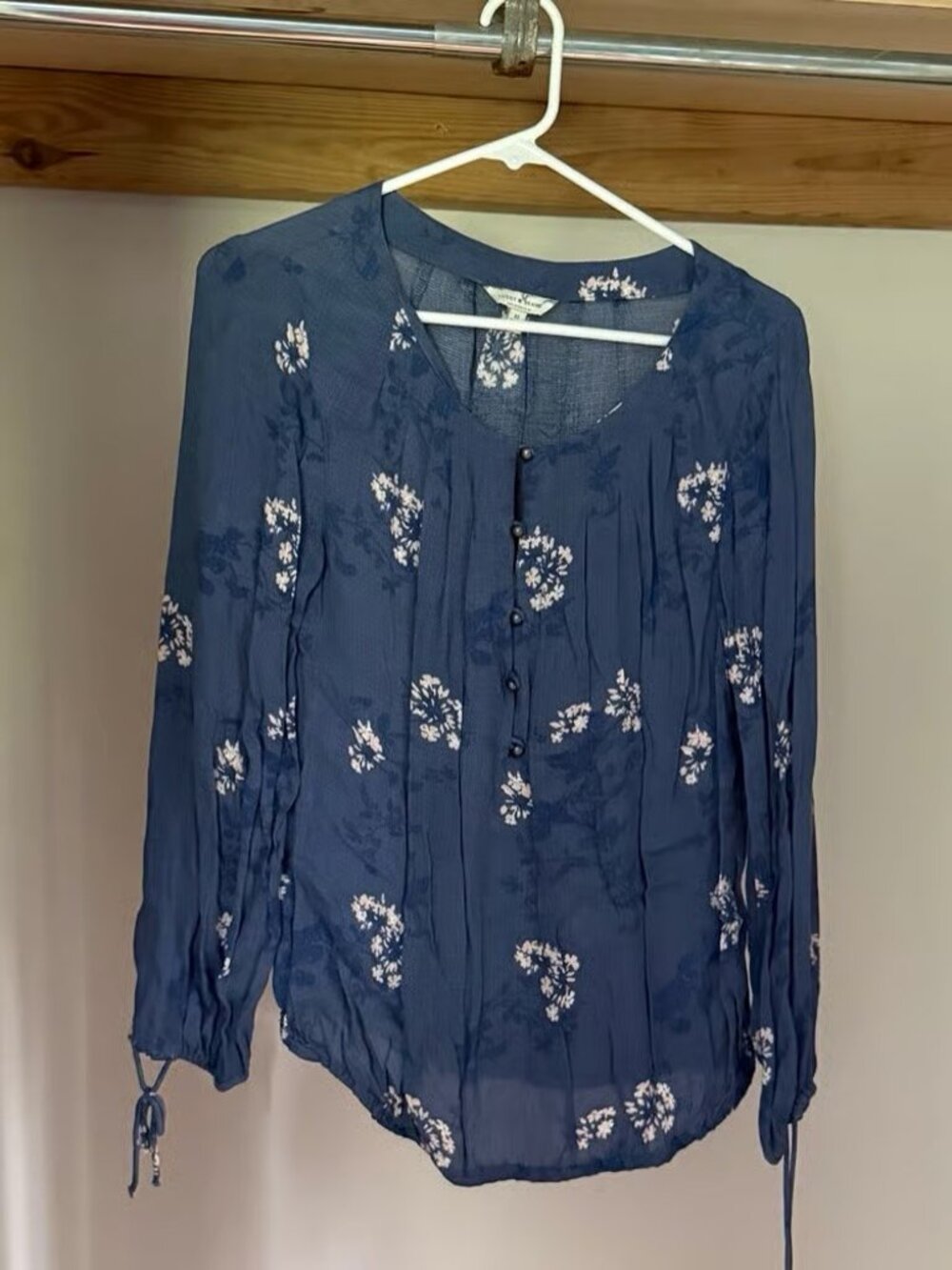 Lucky Brand Fall Floral Tie Cuff Blouse Medium